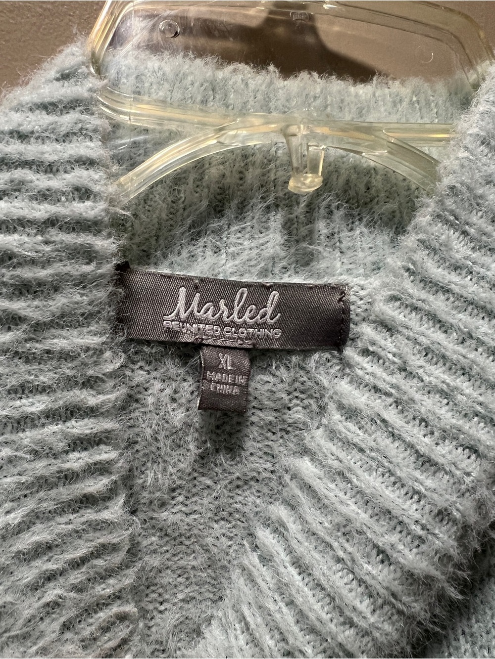 Light Blue Fuzzy Knit Short-Sleeve Sweater - Picture 3 of 4